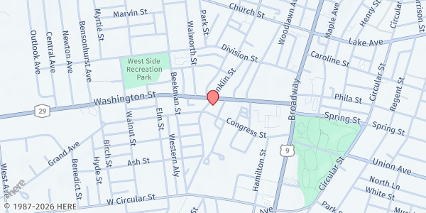 Map showing Franklin Community Center Food Pantry at 10 Franklin Street, Saratoga Springs, NY