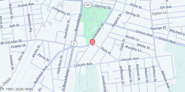 Map showing Presbyterian New England Congregational Church at 24 Circular Street, Saratoga Springs, NY