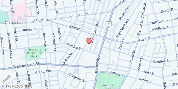 Map showing Salvation Army Saratoga Food Pantry at 27 Woodlawn Avenue, Saratoga Springs, NY
