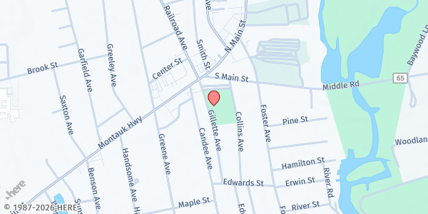 Map showing Greater Sayville Food Pantry at 47 Gillette Avenue, Sayville, NY