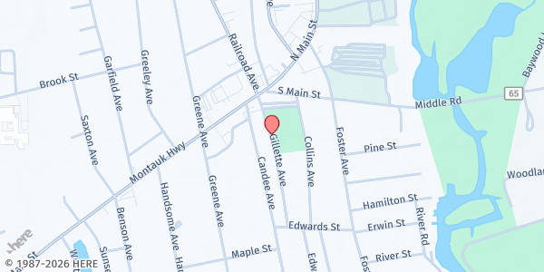 Map showing Greater Sayville Food Pantry at 47 Gillette Avenue, Sayville, NY