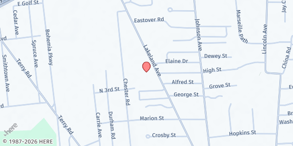 Map showing New Life Community Church at 380 Lakeland Ave., Sayville, NY