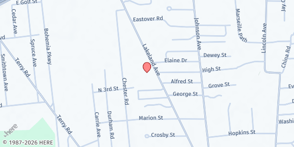 Map showing New Life Food Pantry at 380 Lakeland Ave., Sayville, NY