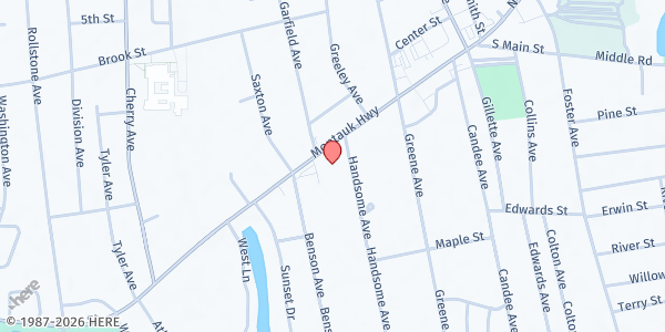 Map showing St. Lawrence the Martyr Parish Social Ministry at 27 Handsome Avenue, Sayville, NY