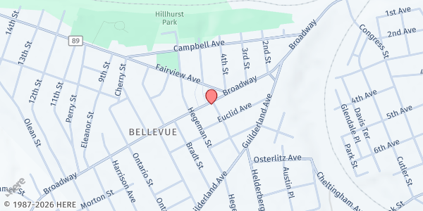 Map showing Bellevue Reformed Church Little Free Food Pantry at 2000 Broadway, Schenectady, NY