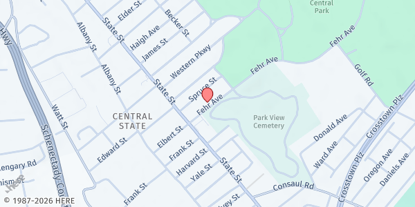 Map showing Fehr Avenue Free Food Fridge at 49 Fehr Avenue, Schenectady, NY