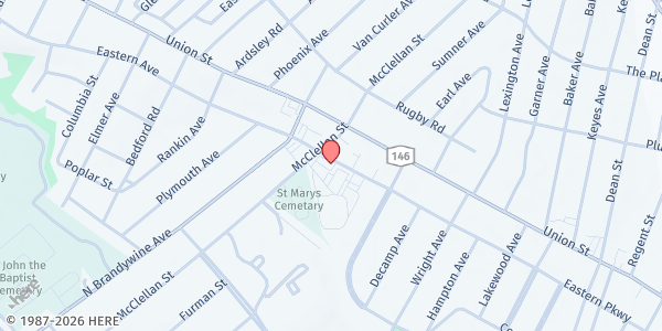 Map showing Press Pantry at 1610 Eastern Parkway, Schenectady, NY