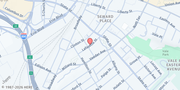 Map showing Salvation Army Schenectady Food Pantry at 222 Lafayette St, Schenectady, NY