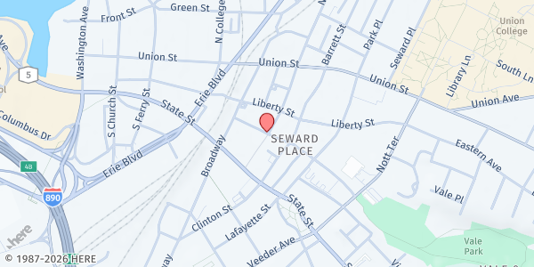 Map showing Schenectady Farmers' Market at 105 Jay Street, Schenectady, NY