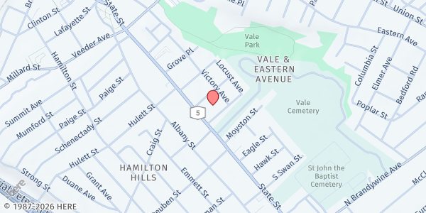 Map showing State Street Food Pantry at 5 Catherine St, Schenectady, NY