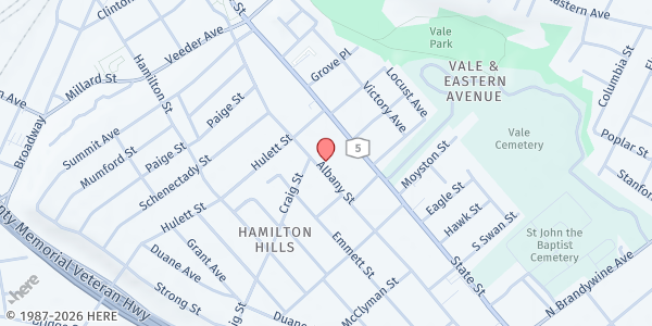 Map showing Sycamore Collaborative Food Pantry at 839 Albany Street, Schenectady, NY