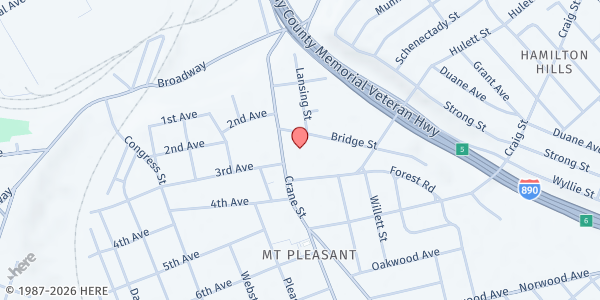 Map showing The Bridge Food Pantry at 735 Crane Street, Schenectady, NY