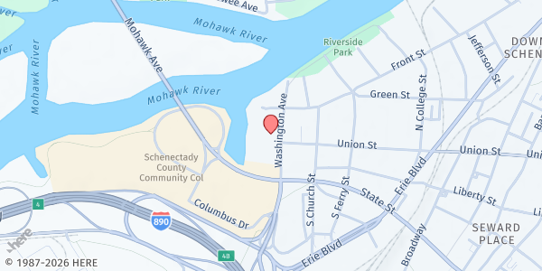 Map showing YWCA Period Pantry at 44 Washington Ave, Schenectady, NY