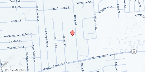 Map showing Hope Lutheran Church at 46 Dare Rd., Selden, NY