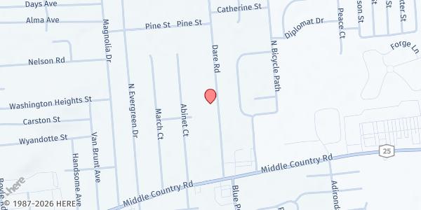 Map showing Hope Lutheran Church at 46 Dare Road, Selden, NY