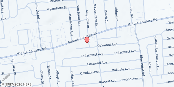 Map showing St. Cuthbert's at 18 Magnolia Place, Selden, NY