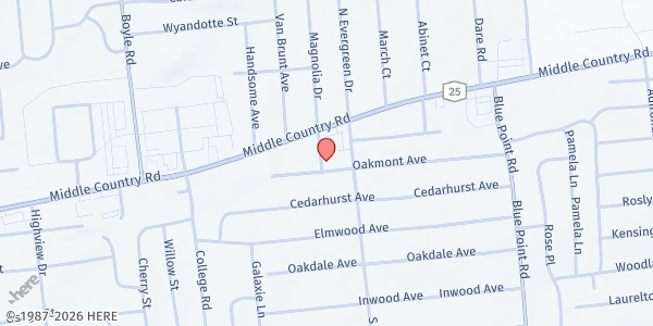 Map showing St. Cuthbert's Food Pantry at 18 Magnolia Place, Selden, NY