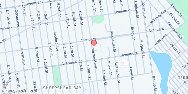 Map showing Kings Bay Y Senior Center at 3643 Nostrand Avenue, Sheepshead Bay, NY
