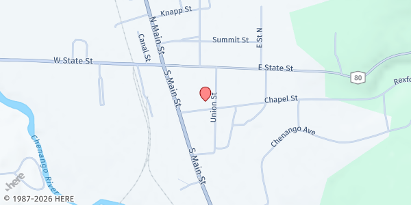 Map showing God's Bread 2 Sherburne Food Pantry at 11 Chapel St., Sherburne, NY