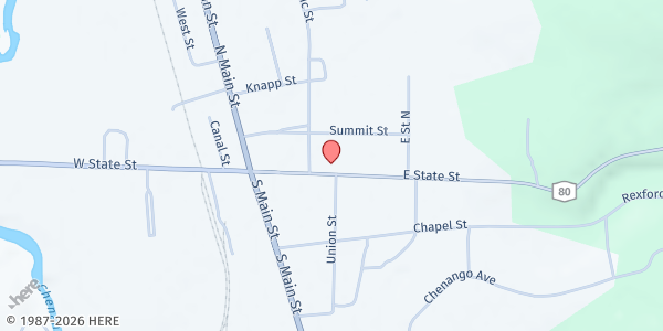 Map showing St Malachy's Food Pantry at 31 East State St., Sherburne, NY