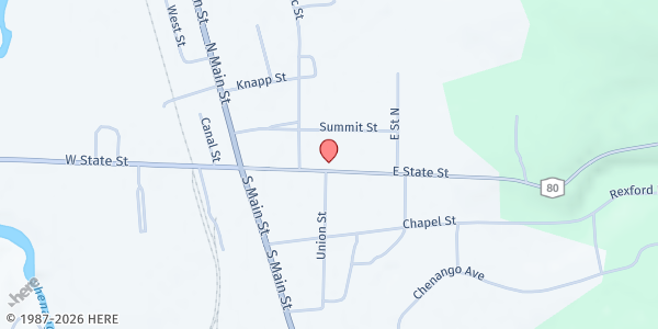 Map showing St. Malachy's Food Pantry at 33 East State St, Sherburne, NY