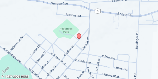 Map showing Sherrill Food Pantry at 140-100 Kinsley St, Sherrill, NY