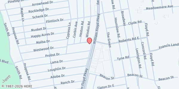 Map showing LI Child & Family Development Services/Bay Area - Shirley at 161 Margin Dr W, Shirley, NY
