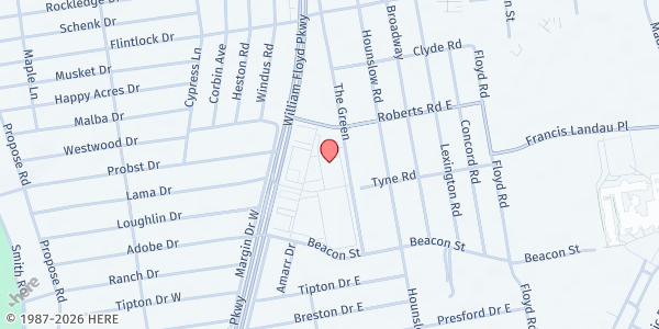 Map showing Lighthouse Mission - Mastic Moriches Shirley Public Library Parking Lot at 405 William Floyd Parkway, Shirley, NY