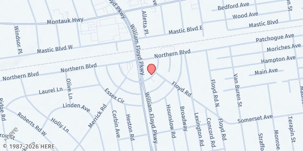 Map showing Step Of Faith Ministries at 53 Surrey Circle, Shirley, NY