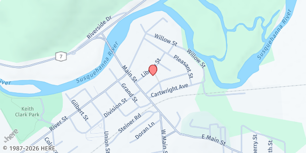 Map showing Sidney United Methodist Church at 12 Liberty St, Sidney, NY