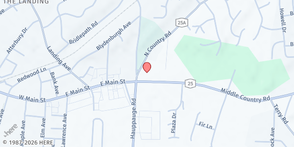 Map showing Smithtown Library at 1 North Country Rd, Smithtown, NY