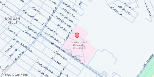 Map showing Project Hospitality @ SIUH Medical Arts Pavilion at 242 Mason Avenue, South Beach, NY