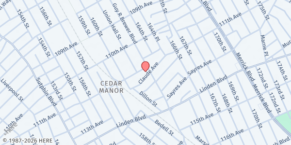 Map showing Calvary Baptist Church at 111-10 Guy R Brewer Boulevard, South Jamaica, NY