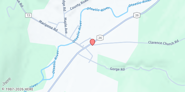 Map showing Care and Share Pantry at 102 Clarence Church Hill Road, South Otselic, NY