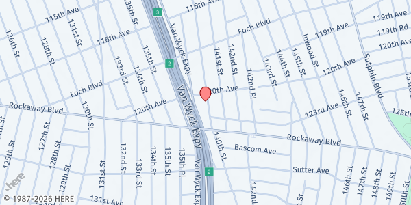 Map showing SOUTH OZONE PARK SEVENTH DAY ADVENTIST CHURCH at 120-12 140TH STREET, SOUTH OZONE PARK, NY