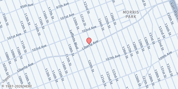 Map showing CHRISTINE HOME CARE FOOD PANTRY at 120-19 Liberty Avenue, South Richmond Hill, NY