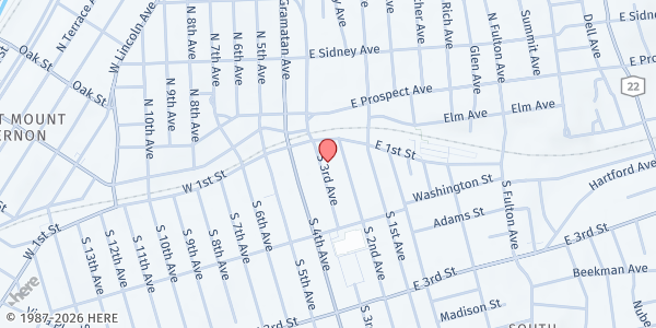 Map showing New Life Missionary Baptist Church - Food Pantry at 19 South 3rd Avenue, South Side, NY