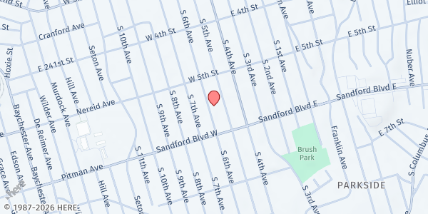 Map showing Parker School at 461 South 6th Avenue, South Side, NY