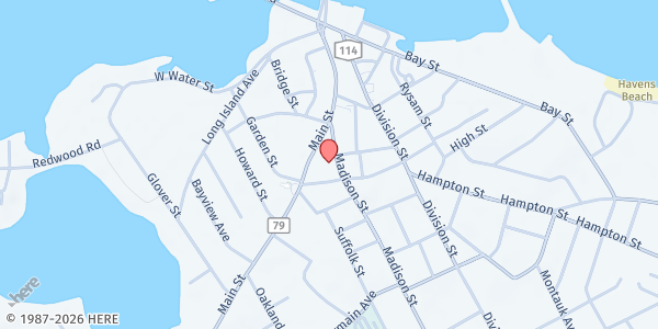 Map showing Hamptons Community Outreach at 514 N Main St, Southampton, NY