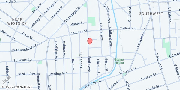Map showing Syracuse Community Connections FP at 401 South Avenue, Southside, NY