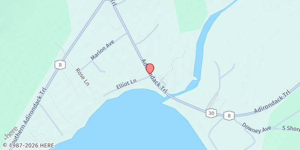Map showing Speculator Ballfield Farmers Market at 2834 State Route 30 and Elliot Ln, Speculator, NY