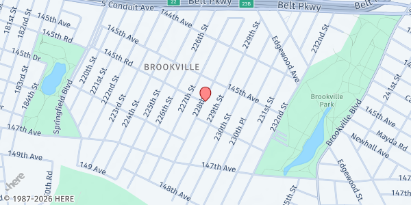 Map showing Gethsemane Soul Saving Outreach at 145-41 228th Street, Springfield Gardens, NY