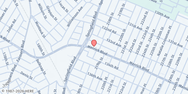 Map showing Queens Faith Temple SDA Church at 217-03 Merrick Blvd, Springfield Gardens, NY