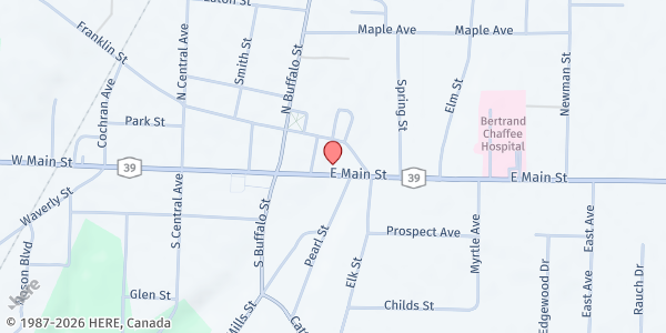 Map showing SPRINGVILLE-CONCORD FOOD PANTRY at 56 EAST MAIN STREET, SPRINGVILLE, NY