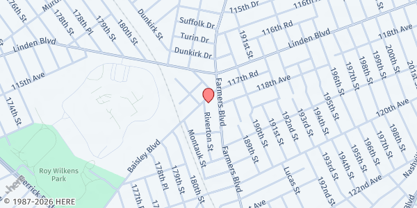 Map showing First Church of God in Christ at 187-10 Baisley Boulevard , St. Albans , NY