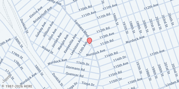 Map showing Worship Christian Center Inc at 11316 Farmers Boulevard, St. Albans, NY