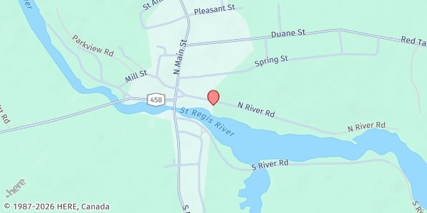 Map showing St. Regis Falls Adult Center at 26 N River Rd, St. Regis Falls, NY