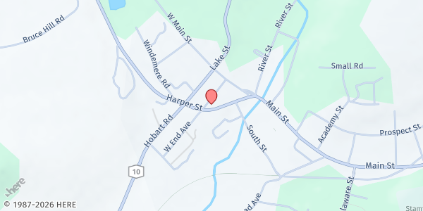 Map showing Stamford Sacred Heart Food Pantry at 27 Harper St, Stamford, NY