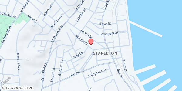 Map showing Cathedral Family Life Center at 59 Wright Street, Stapleton Heights, NY