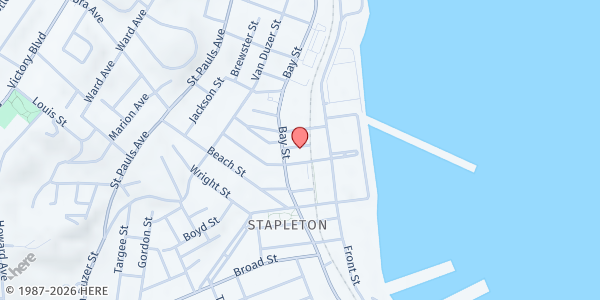 Map showing United Church of Praise International Ministries at 32 Sands Street, Stapleton Heights, NY